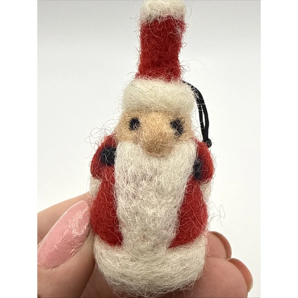 Lot of 2 Artisan Felt Santa Christmas Ornament 2.5